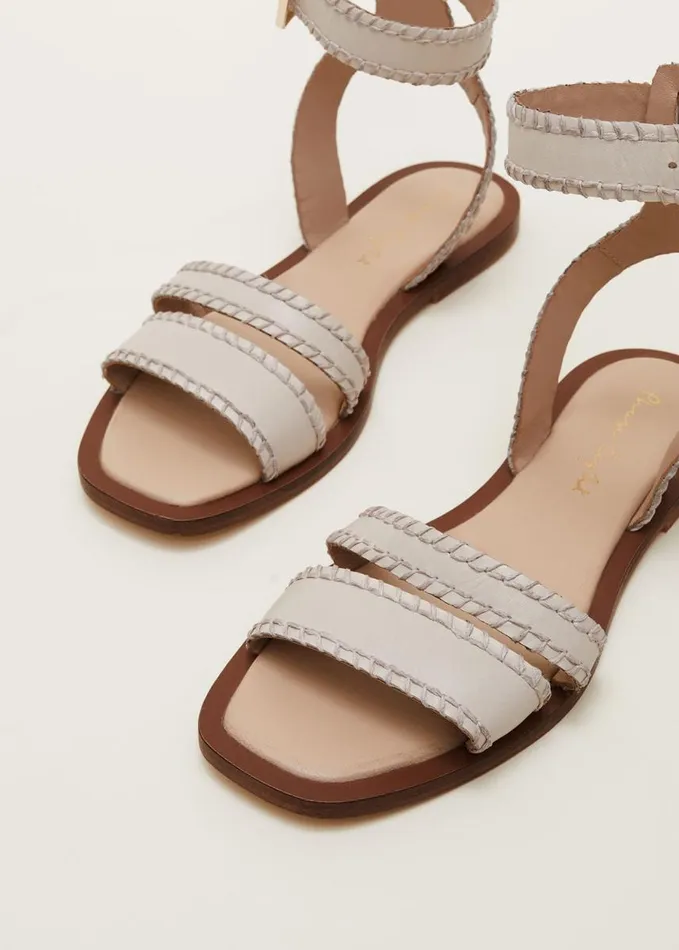 Phase Eight Leather Flat Sandals Cream Women Flats