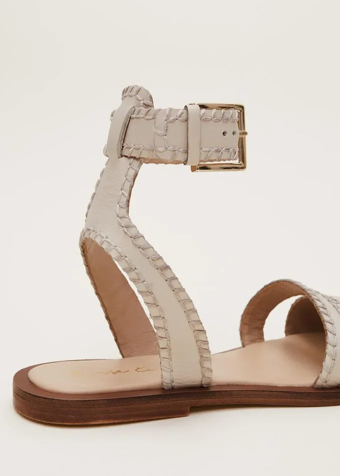 Phase Eight Leather Flat Sandals Cream Women Flats