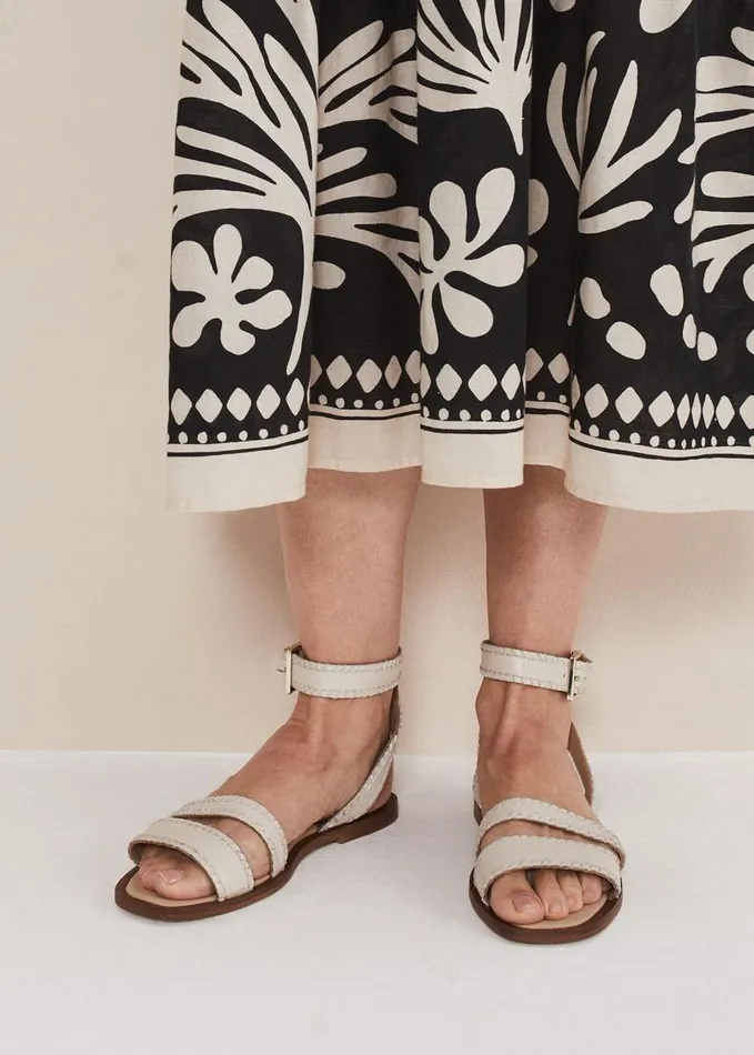 Phase Eight Leather Flat Sandals Cream Women Flats