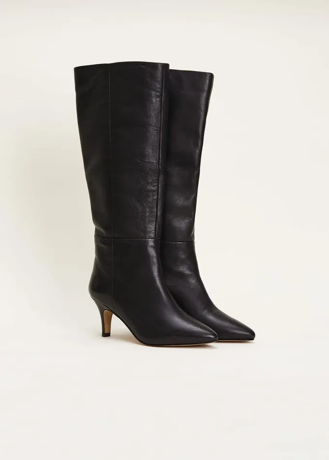 Phase Eight Leather Panelled Knee High Boot Black Women Boots