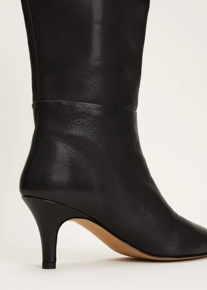 Phase Eight Leather Panelled Knee High Boot Black Women Boots