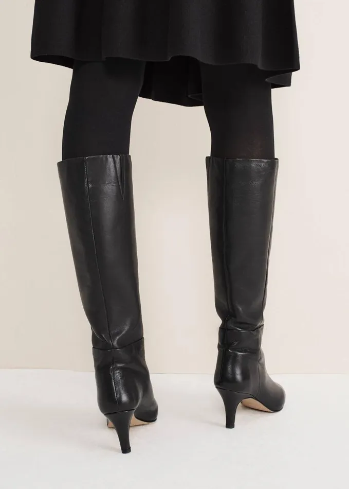 Phase Eight Leather Panelled Knee High Boot Black Women Boots