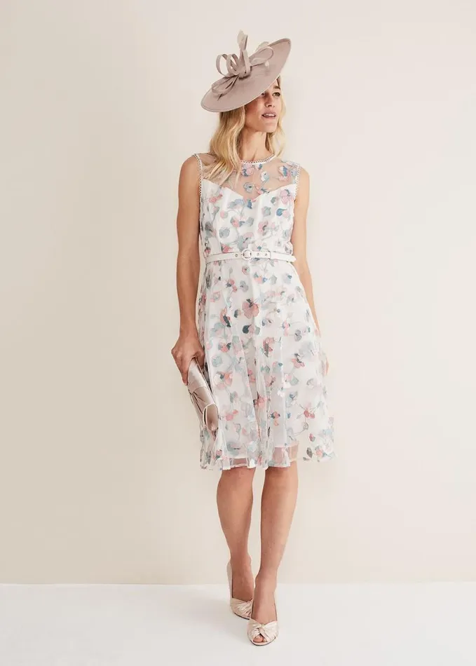 Phase Eight Leighton Floral Embroidered Midi Dress Pale Petal Multi Women Dresses