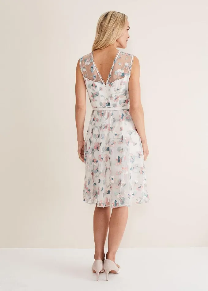 Phase Eight Leighton Floral Embroidered Midi Dress Pale Petal Multi Women Dresses