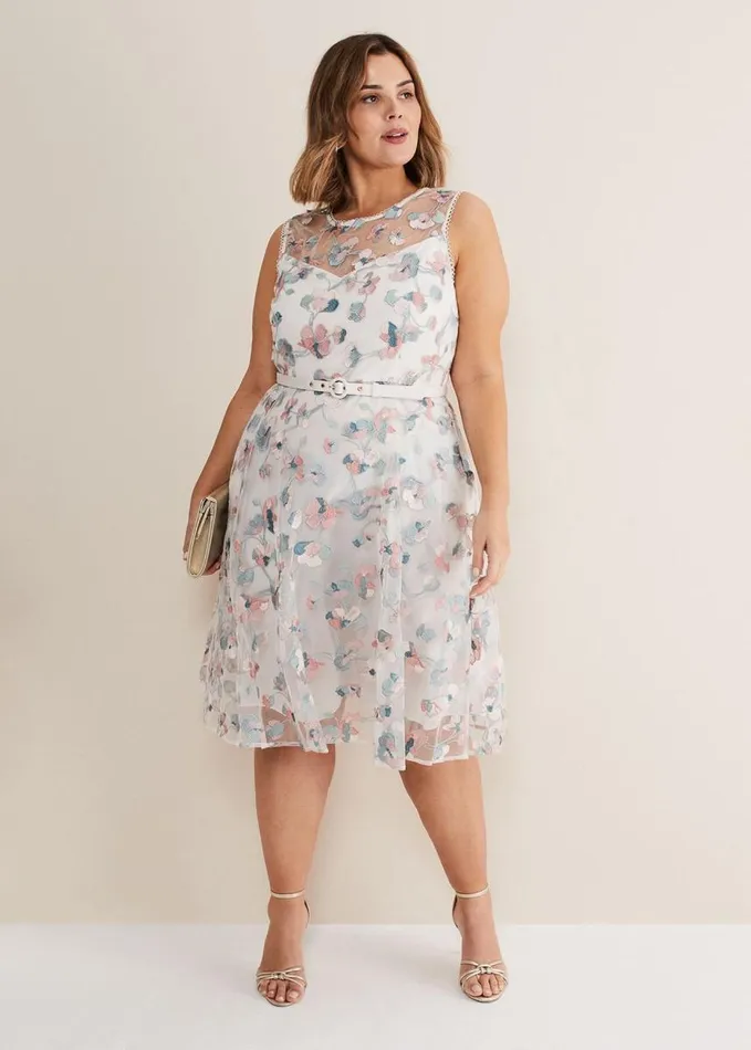 Phase Eight Leighton Floral Embroidered Midi Dress Pale Petal Multi Women Dresses