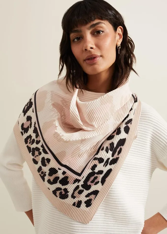 Phase Eight Leopard Pleated Scarf Brown Women Scarves