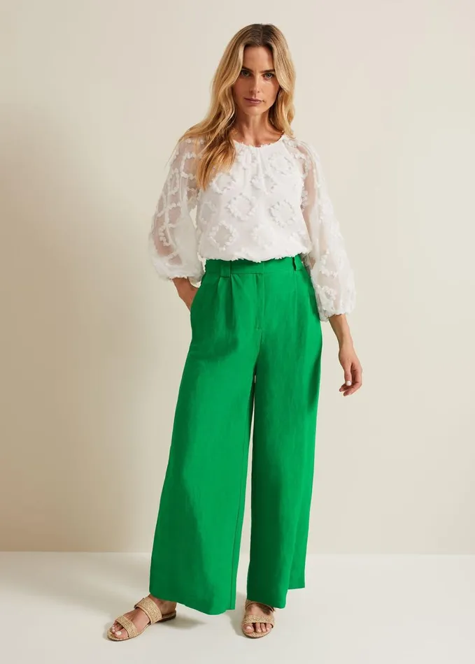 Phase Eight Lottie Linen Wide Leg Trousers Green Women Trousers