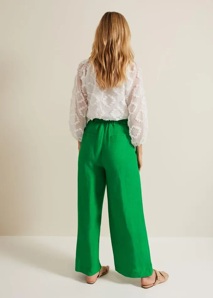 Phase Eight Lottie Linen Wide Leg Trousers Green Women Trousers
