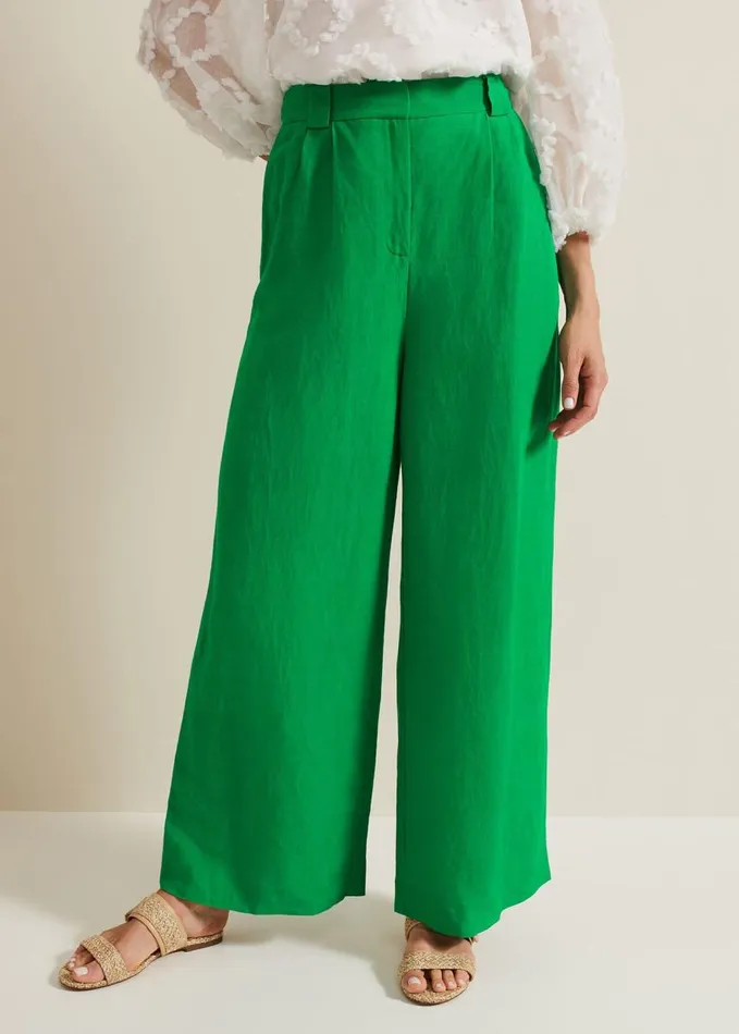 Phase Eight Lottie Linen Wide Leg Trousers Green Women Trousers