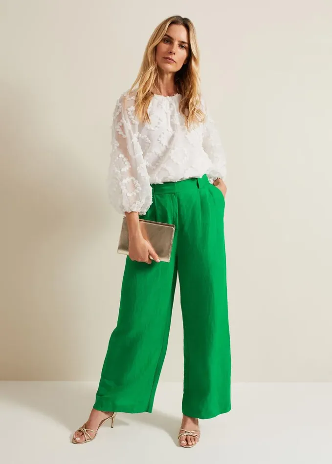Phase Eight Lottie Linen Wide Leg Trousers Green Women Trousers