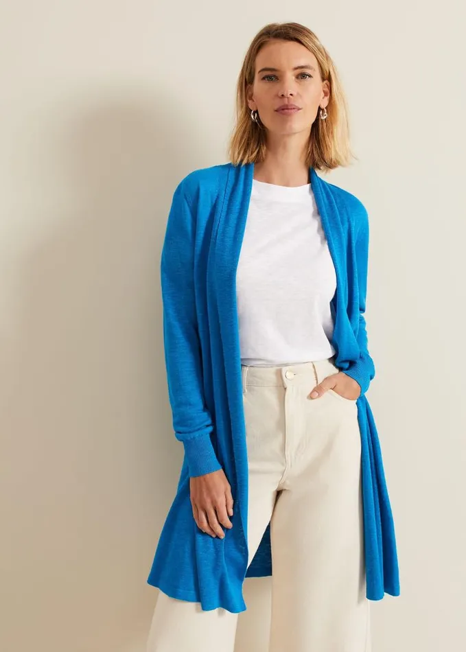 Phase Eight Louise Linen Longline Cardigan Blue Women Knitwear