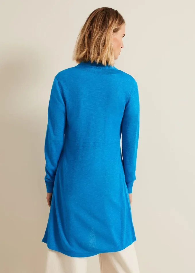 Phase Eight Louise Linen Longline Cardigan Blue Women Knitwear