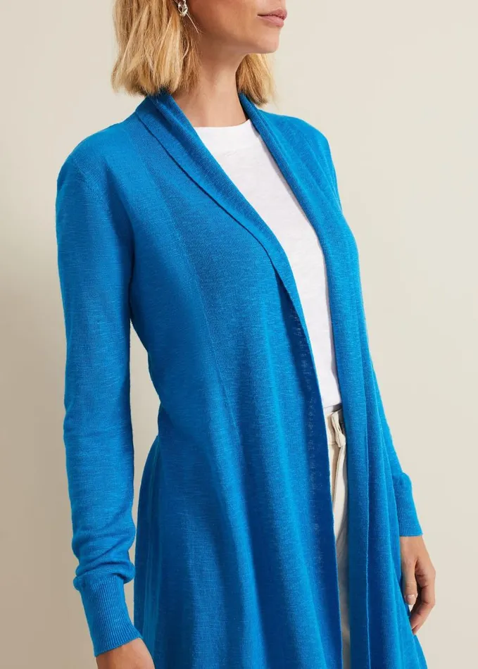 Phase Eight Louise Linen Longline Cardigan Blue Women Knitwear