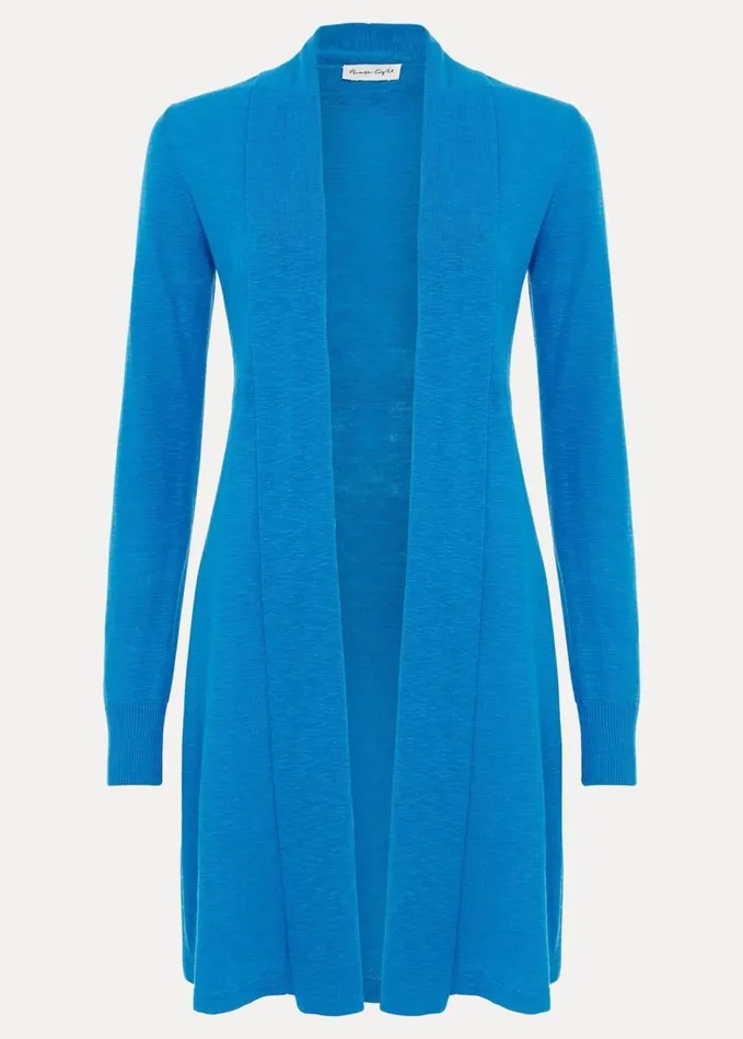 Phase Eight Louise Linen Longline Cardigan Blue Women Knitwear