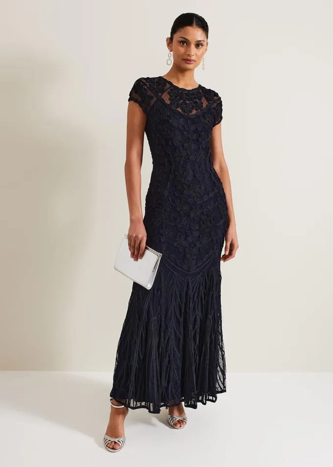 Phase Eight Luana Tapework Maxi Dress Navy Women Dresses