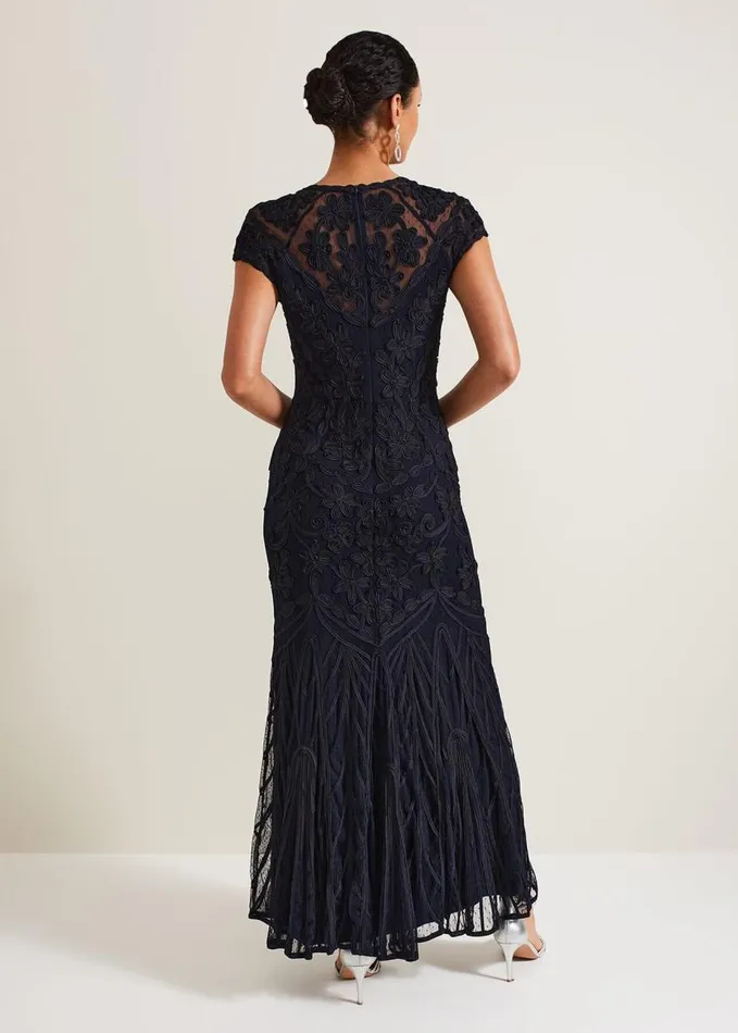 Phase Eight Luana Tapework Maxi Dress Navy Women Dresses