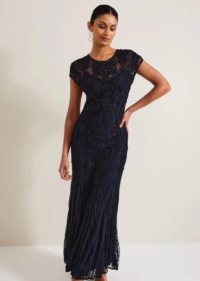 Phase Eight Luana Tapework Maxi Dress Navy Women Dresses