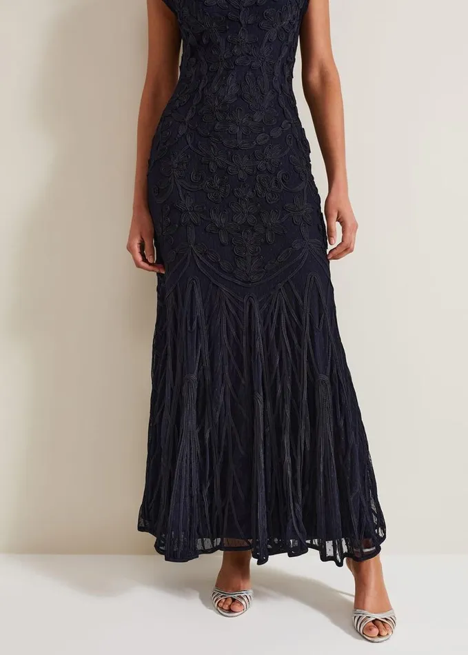 Phase Eight Luana Tapework Maxi Dress Navy Women Dresses