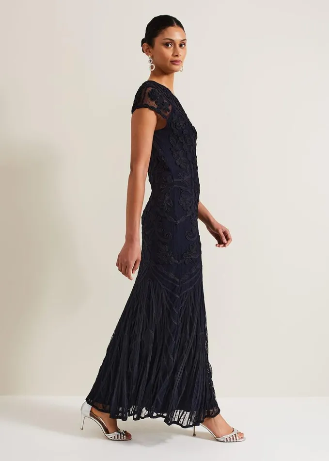 Phase Eight Luana Tapework Maxi Dress Navy Women Dresses