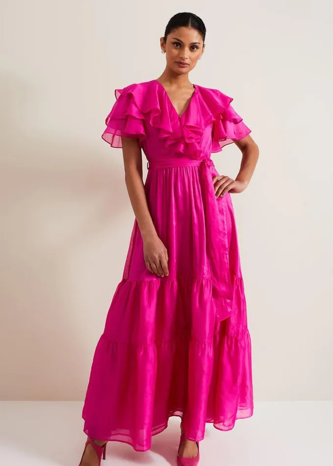 Phase Eight Mabelle Organza Maxi Dress Fuchsia Women Dresses