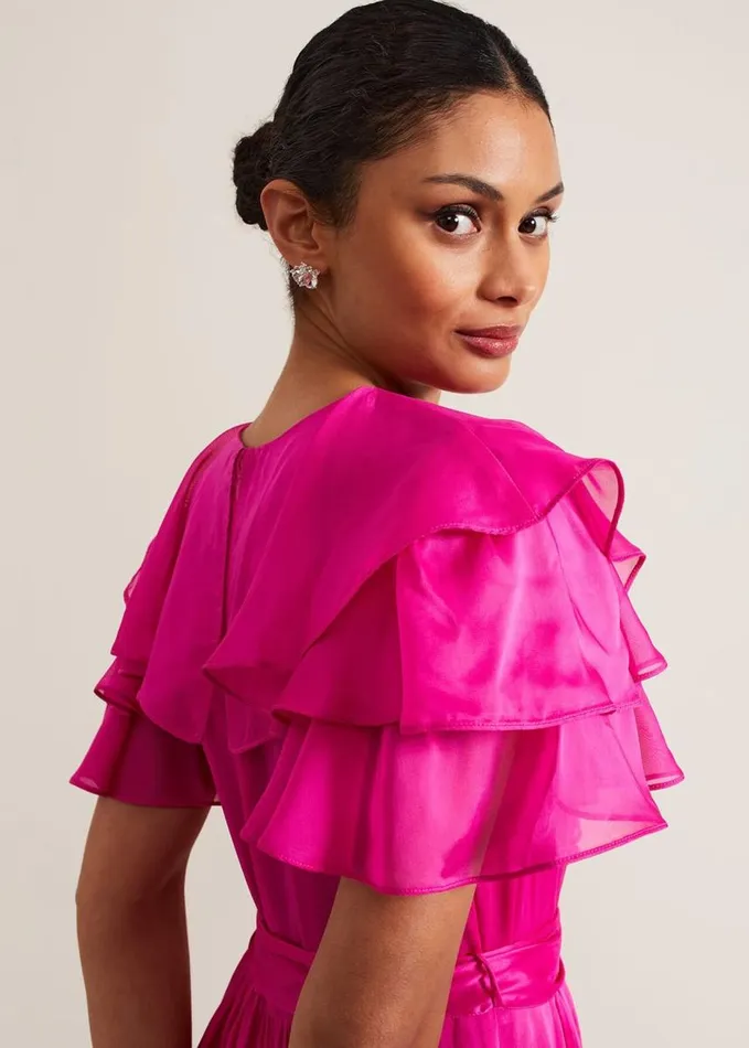 Phase Eight Mabelle Organza Maxi Dress Fuchsia Women Dresses