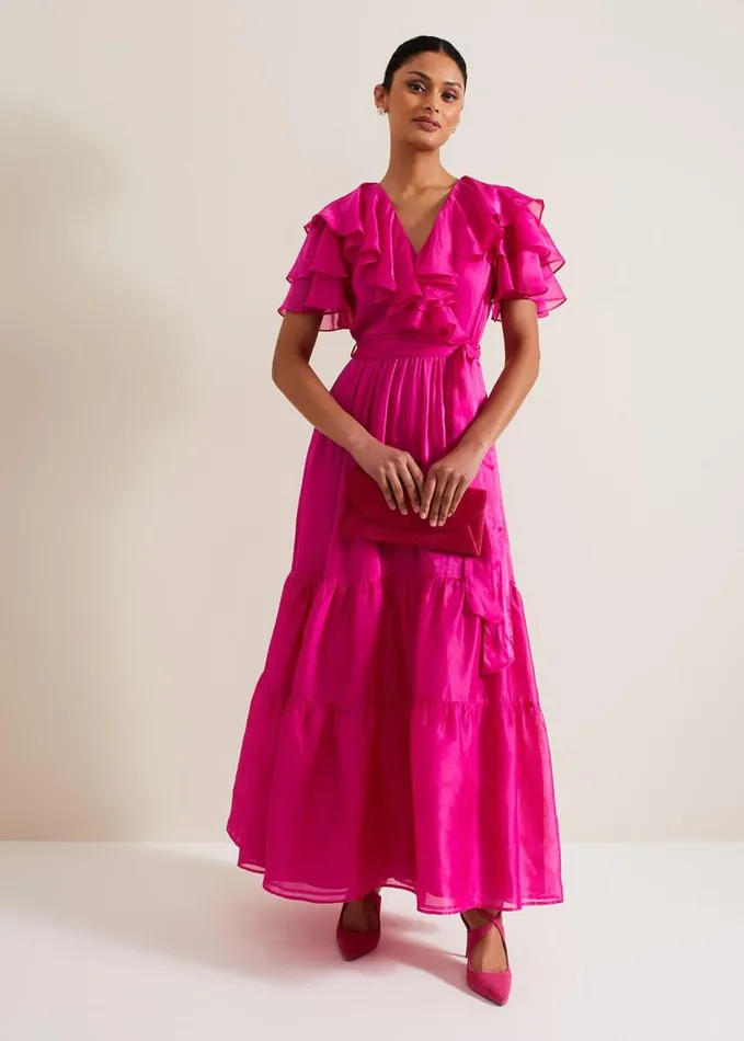 Phase Eight Mabelle Organza Maxi Dress Fuchsia Women Dresses