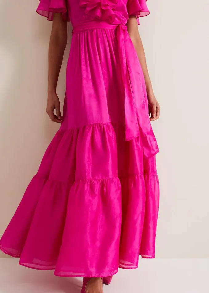 Phase Eight Mabelle Organza Maxi Dress Fuchsia Women Dresses