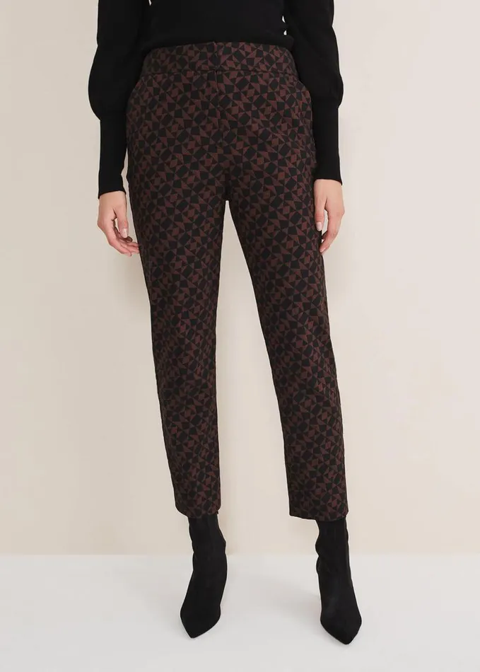 Phase Eight Mackenzie Geo Jacquard Tapered Trouser Blackchocolate Women Trousers