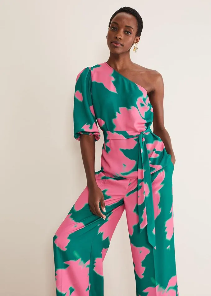 Phase Eight Madison One Shoulder CoOrd Blouse Greenpink Women Shirts and Blouses