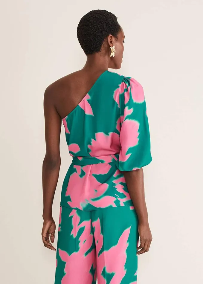 Phase Eight Madison One Shoulder CoOrd Blouse Greenpink Women Shirts and Blouses