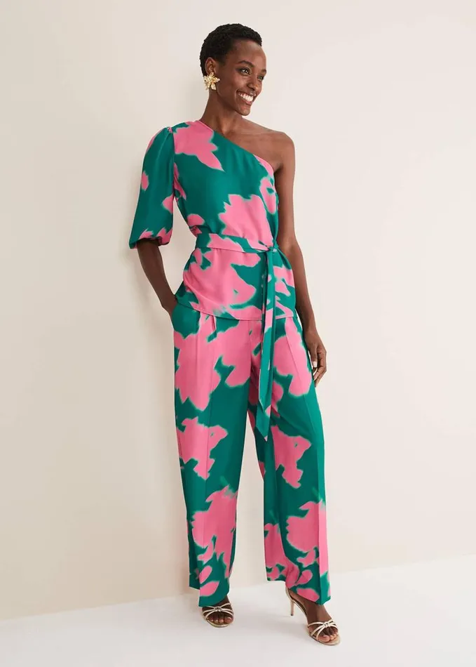 Phase Eight Madison One Shoulder CoOrd Blouse Greenpink Women Shirts and Blouses