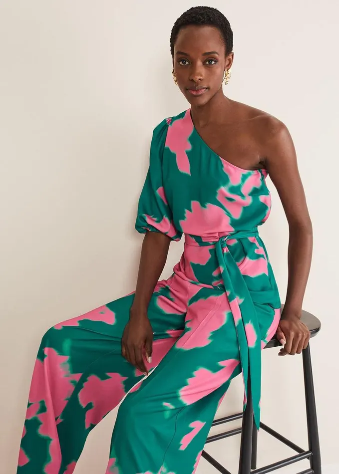 Phase Eight Madison One Shoulder CoOrd Blouse Greenpink Women Shirts and Blouses