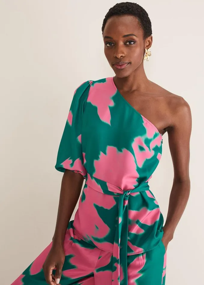 Phase Eight Madison One Shoulder CoOrd Blouse Greenpink Women Shirts and Blouses