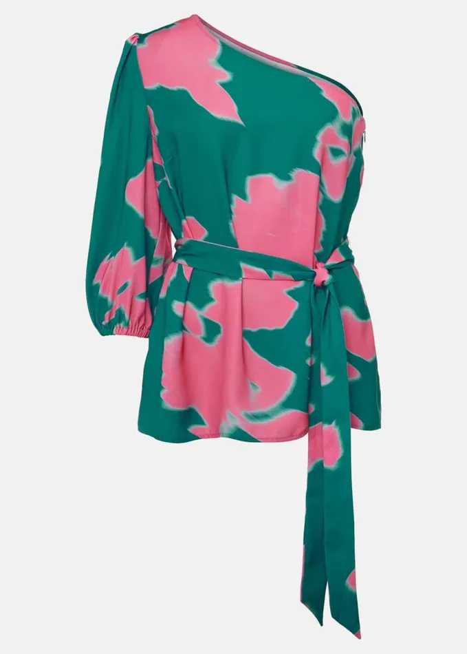 Phase Eight Madison One Shoulder CoOrd Blouse Greenpink Women Shirts and Blouses