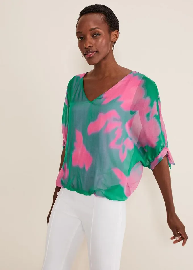 Phase Eight Madison Silk Blouse Greenpink Women Shirts and Blouses
