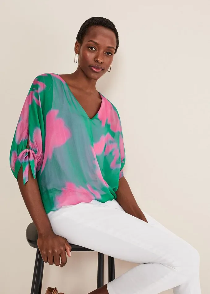 Phase Eight Madison Silk Blouse Greenpink Women Shirts and Blouses