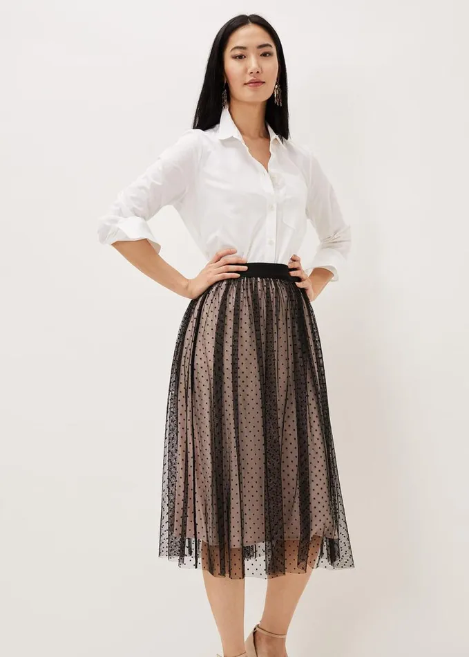 Phase Eight Maya Mesh Spot Skirt Blackblush Women Skirts