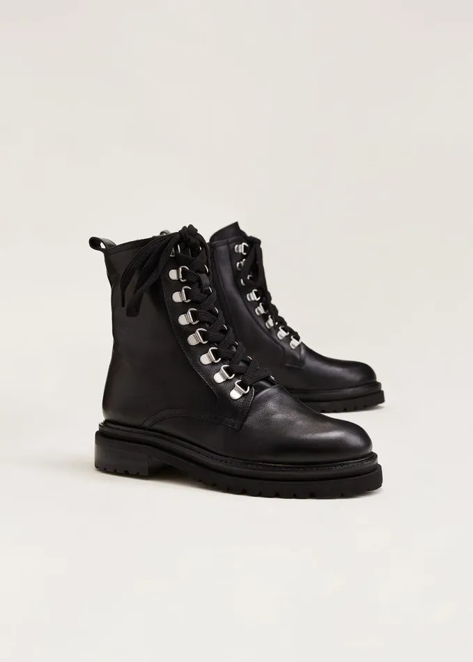 Phase Eight Meladie Black Leather Lace Up Ankle Boots Black Women Boots