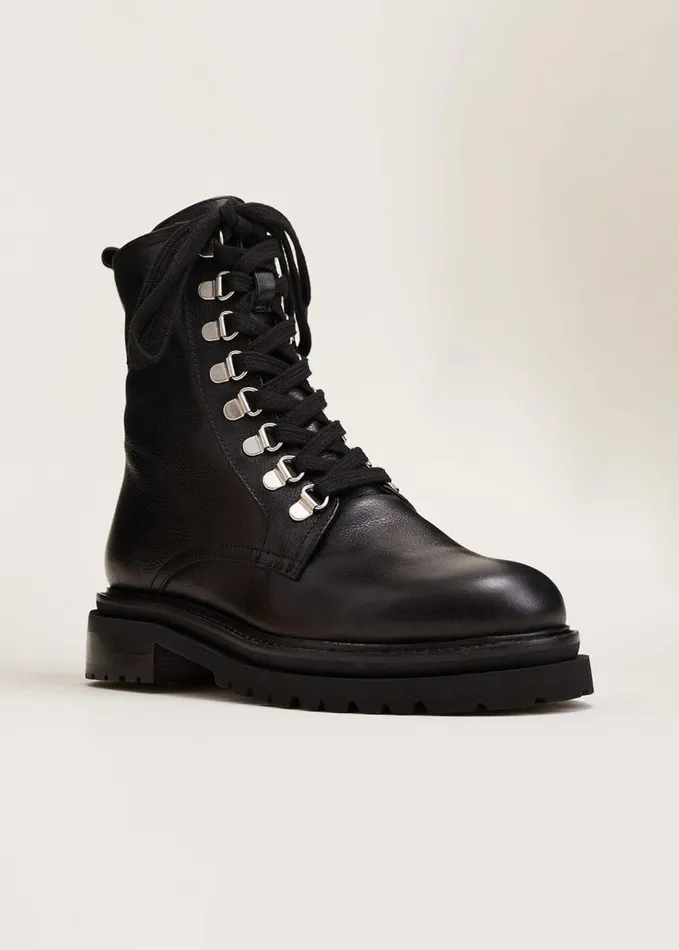 Phase Eight Meladie Black Leather Lace Up Ankle Boots Black Women Boots