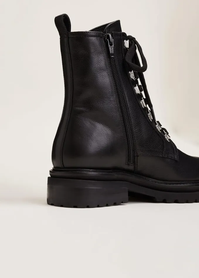 Phase Eight Meladie Black Leather Lace Up Ankle Boots Black Women Boots