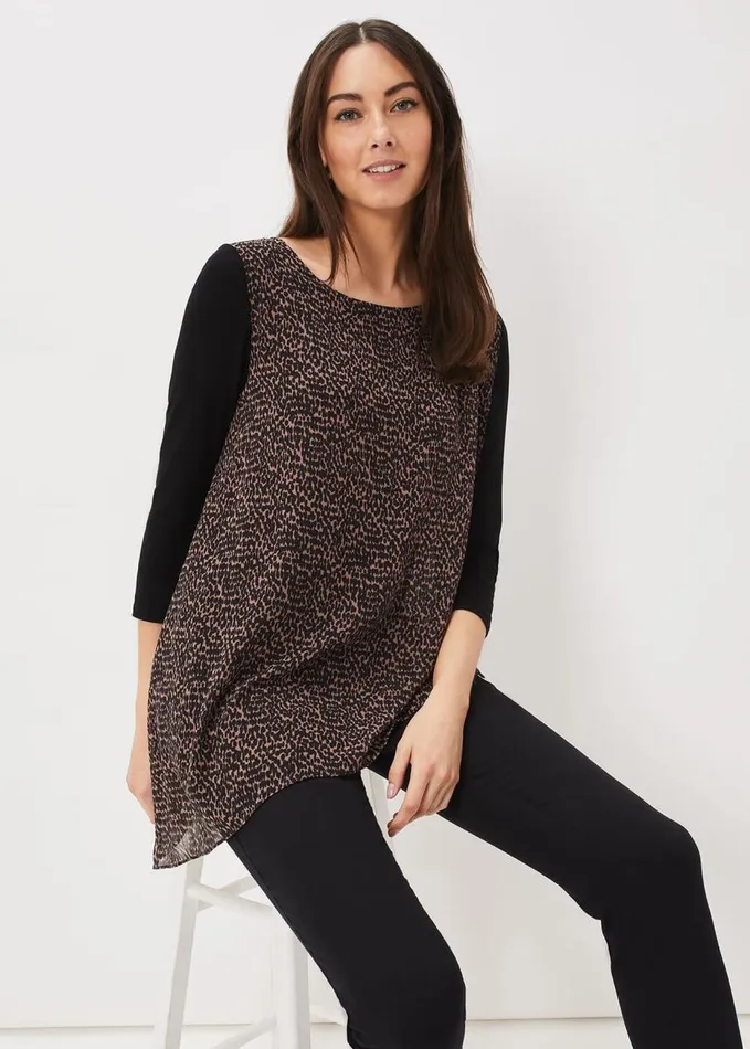 Phase Eight Mika Printed Penele Top Blackcamel Women Tops and TShirts