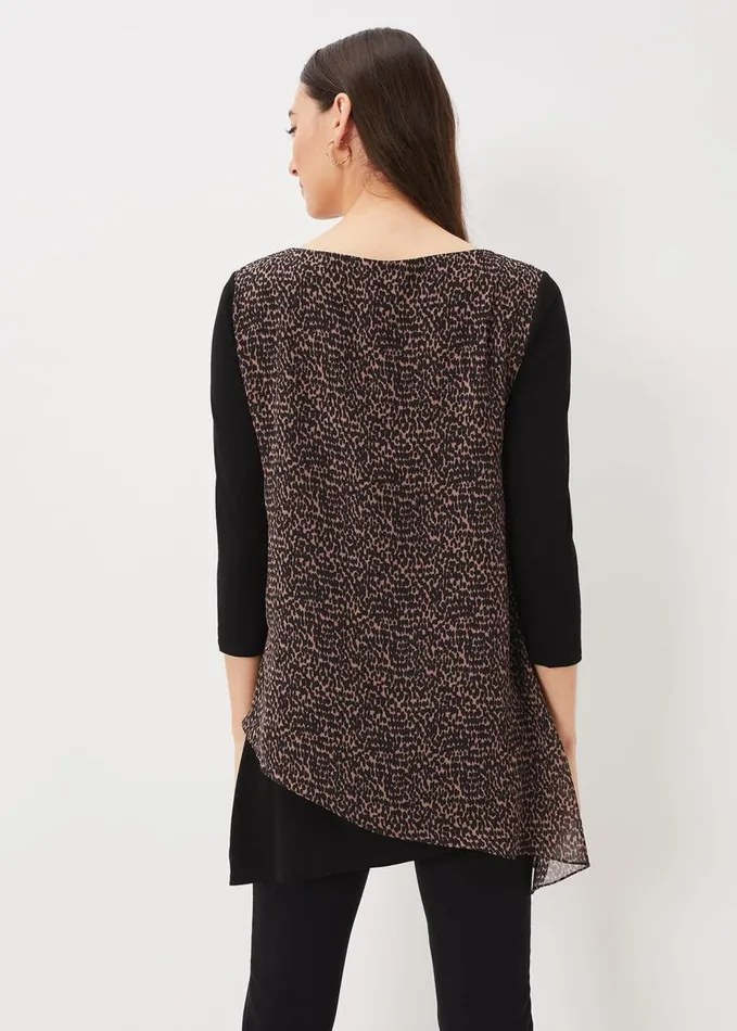 Phase Eight Mika Printed Penele Top Blackcamel Women Tops and TShirts