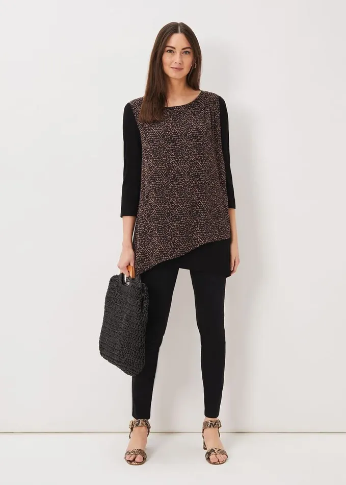Phase Eight Mika Printed Penele Top Blackcamel Women Tops and TShirts