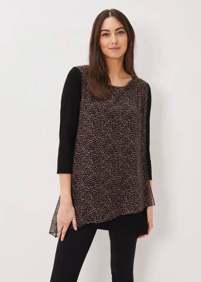 Phase Eight Mika Printed Penele Top Blackcamel Women Tops and TShirts