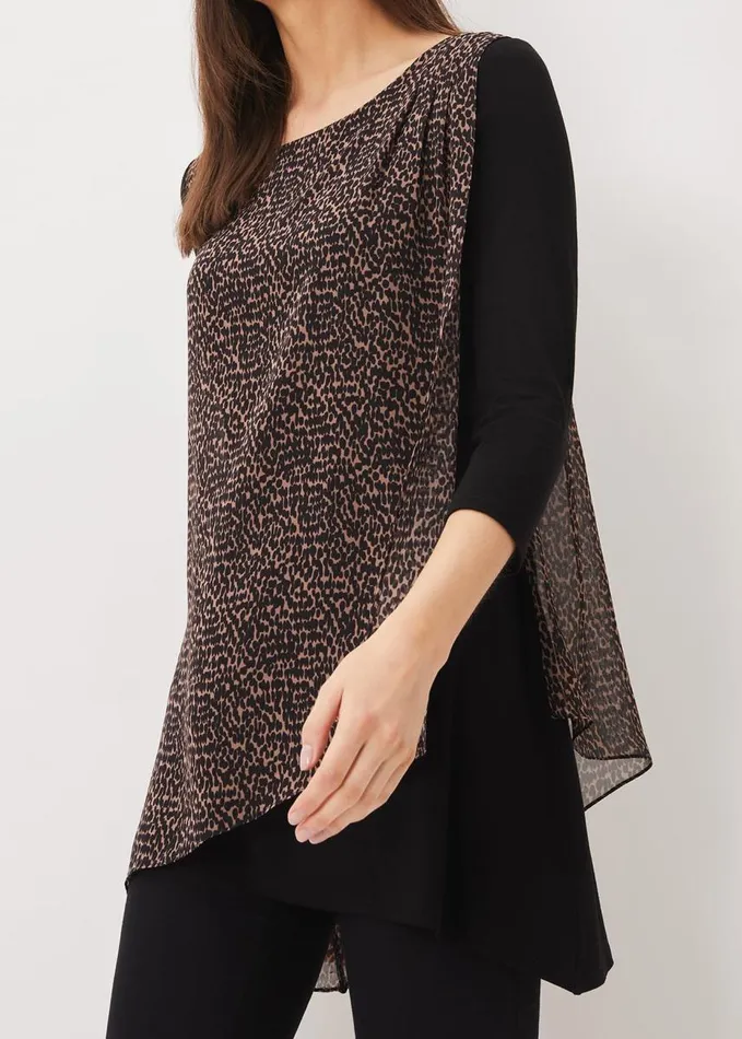 Phase Eight Mika Printed Penele Top Blackcamel Women Tops and TShirts
