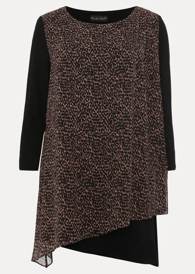 Phase Eight Mika Printed Penele Top Blackcamel Women Tops and TShirts