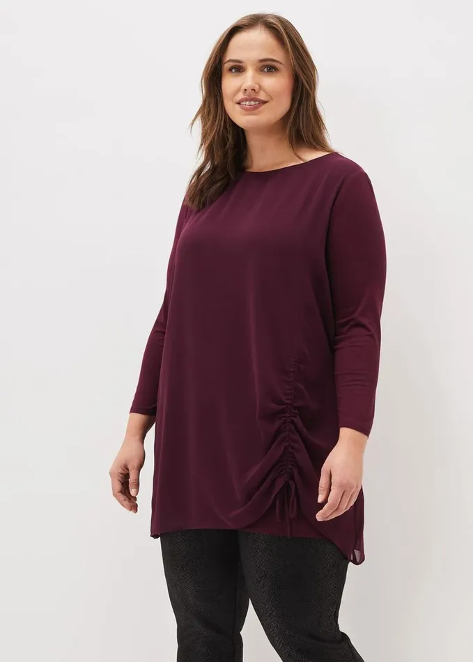 Phase Eight Mika Ruched Longline Top Wine Women Tops and TShirts