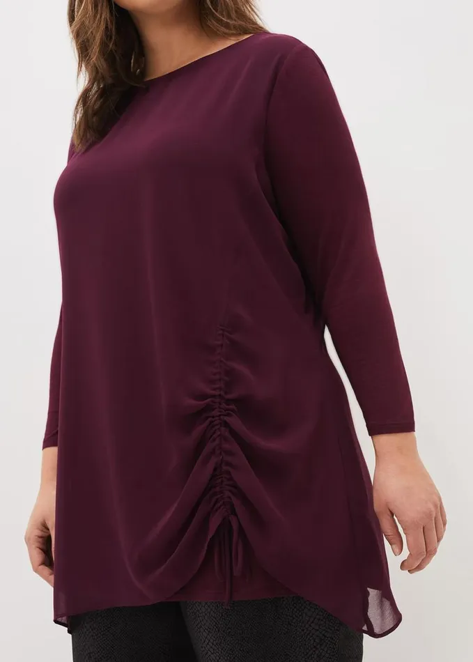 Phase Eight Mika Ruched Longline Top Wine Women Tops and TShirts