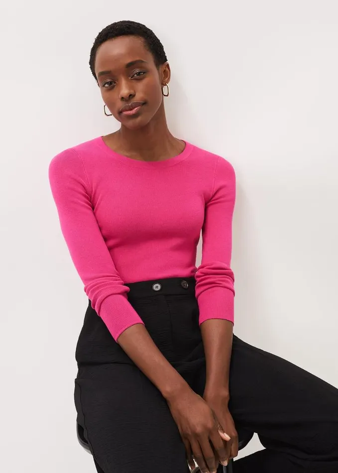 Phase Eight Molla Crew Neck Jumper Hot Pink Women Knitwear