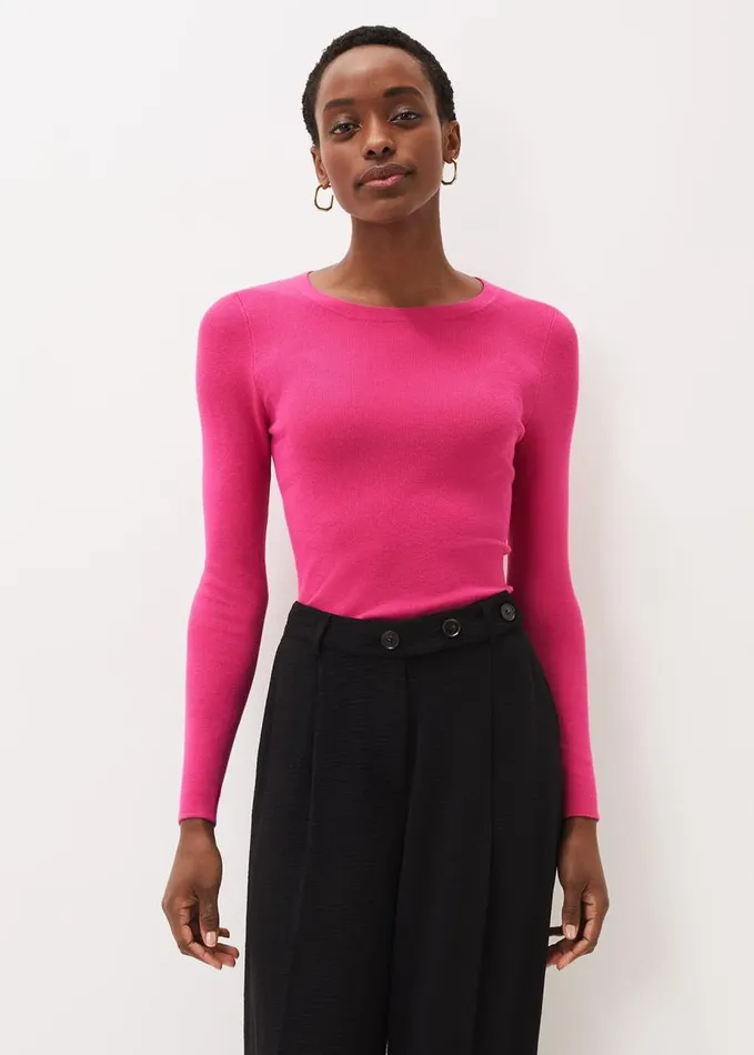 Phase Eight Molla Crew Neck Jumper Hot Pink Women Knitwear